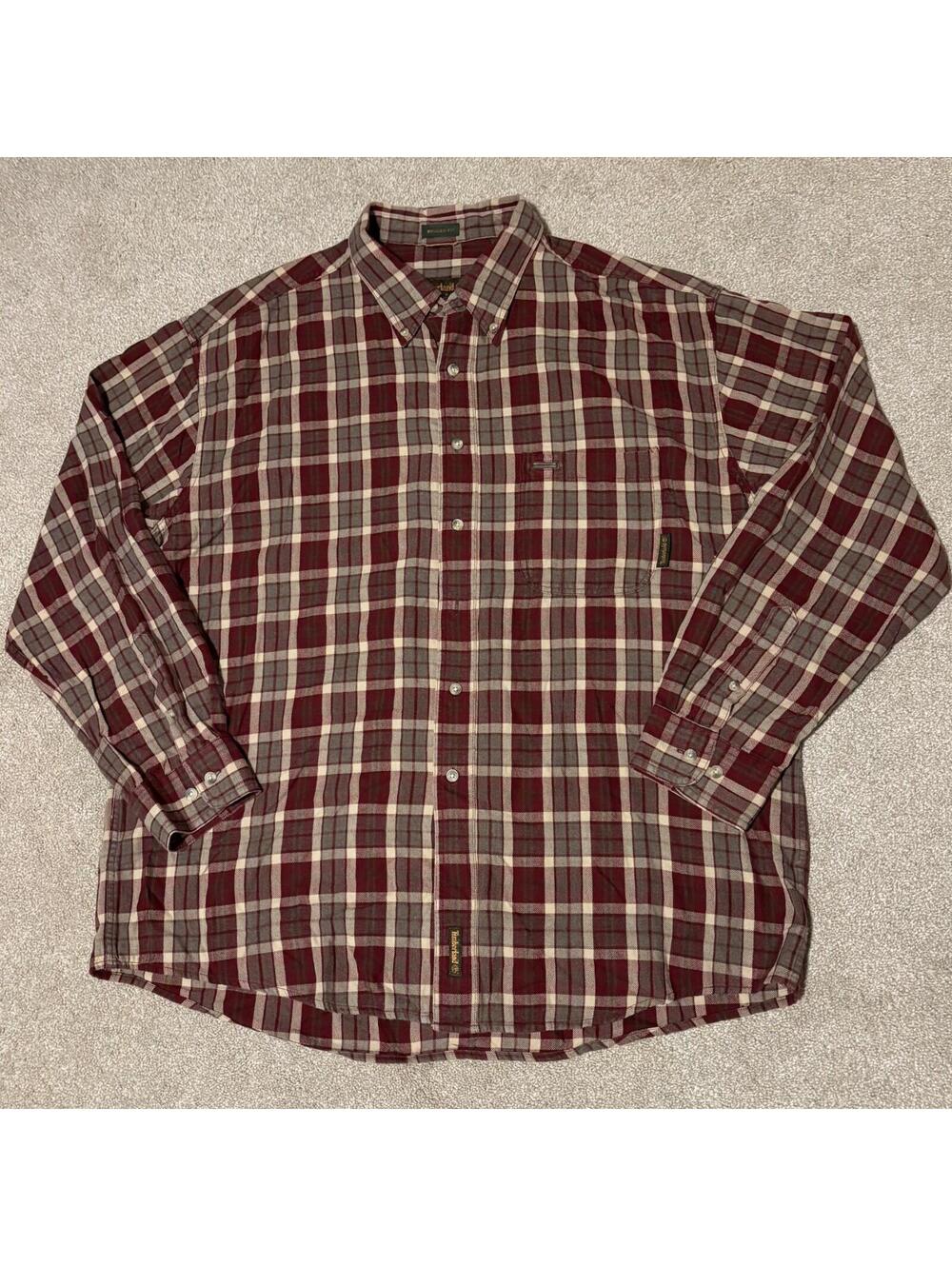 VTG 90s TIMBERLAND Weathergear Mens XL Rugged Fit Flannel Shirt Red Green Plaid